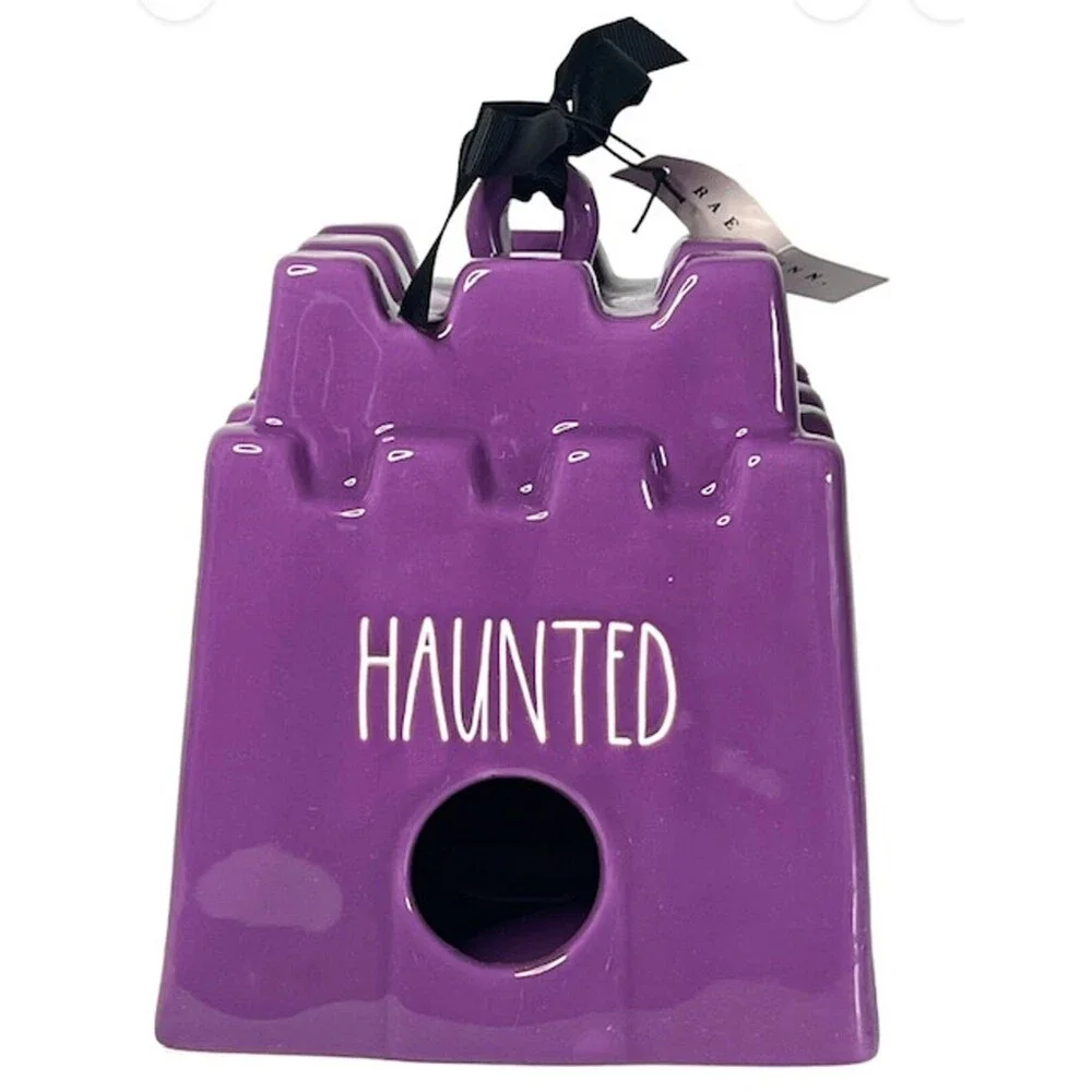 Rae Dunn Halloween Purple HAUNTED Castle Birdhouse